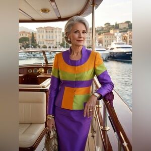 GMI  Color-block Skirt Suit Church Career Formal Set Mother Of Bride Size 10